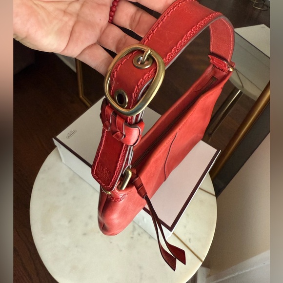 Coach Bleecker Tattersall Red Orange Leather Shoulder Bag - Picture 5 of 9